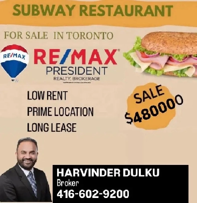 SUBWAY RESTAURANT FOR SALE IN TORONTO