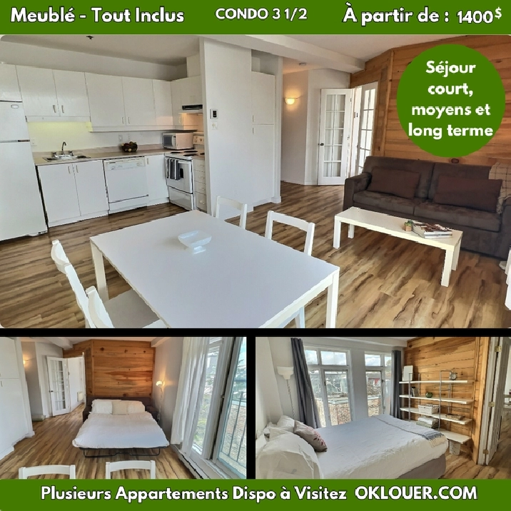 CONDO LIBRE MEUBLÉ-TOUT INCLUS 3 1/2, Montcalm St Jean Baptiste.