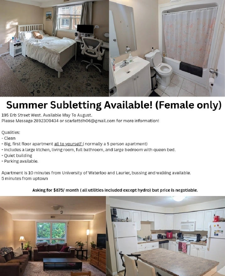 Summer Sublet Available- May to August