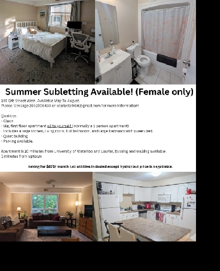Summer Sublet Available- May to August Image# 1