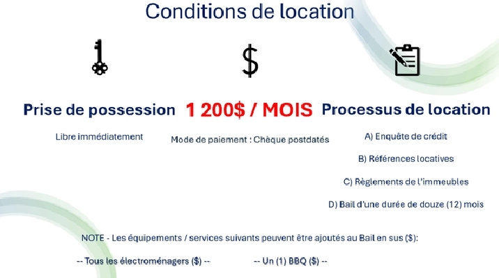 ! 4 1/2 À LOUER – MULTIPLES INCLUSIONS !