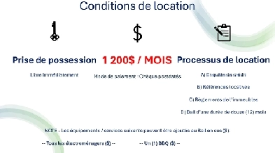 ! 4 1/2 À LOUER – MULTIPLES INCLUSIONS !