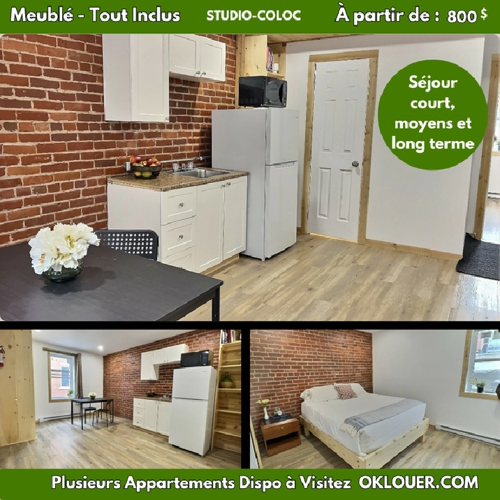 STUDIO-COLOC MEUBLÉ-TOUT INCLUS,  CENTRE VILLE