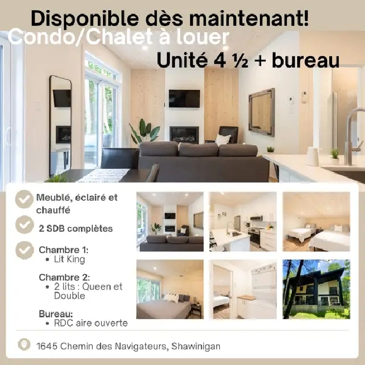 4 1/2 meublé, chauffé et en plein coeur de la forêt!