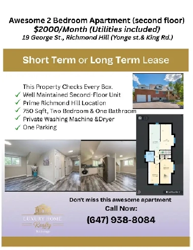 2 Bedroom Apartment in Richmond Hill $2000/Month All include Image# 1