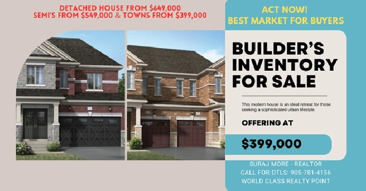 $399000 BUILDER'S INVENTORY TOWNHOMES FOR SALE!