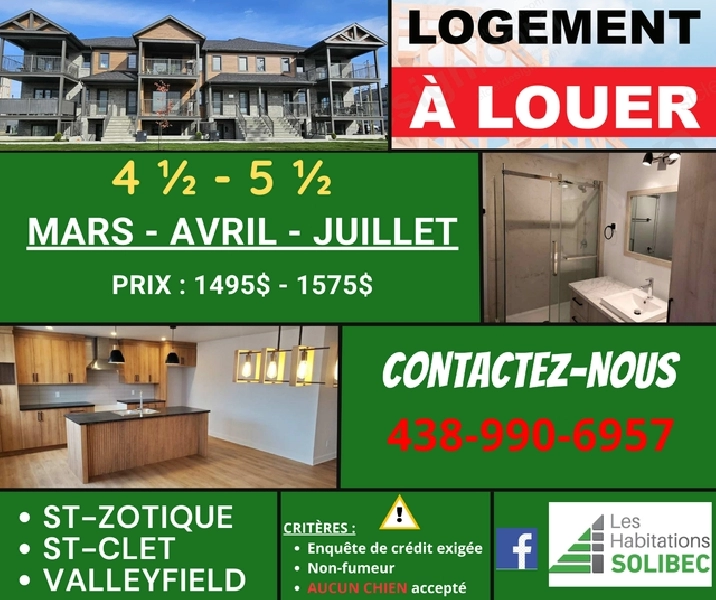 Logement À LOUER 4 1/2 et 5 1/2