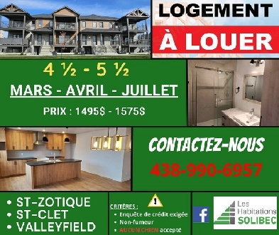 Logement À LOUER 4 1/2 et 5 1/2