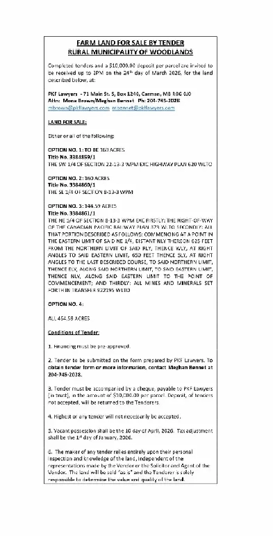 Farmland for Tender - Rural Municipality of Woodlands Image# 3