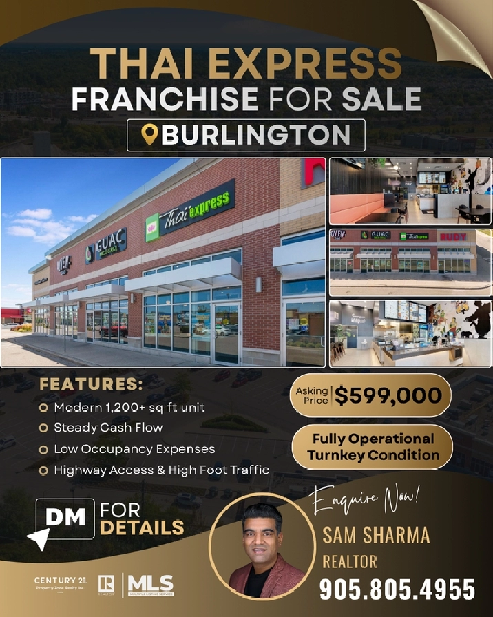 #1 Thai QSR for sale in Burlington!