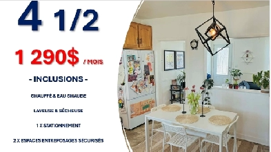 ! 4 1/2 À LOUER – MULTIPLES INCLUSIONS !