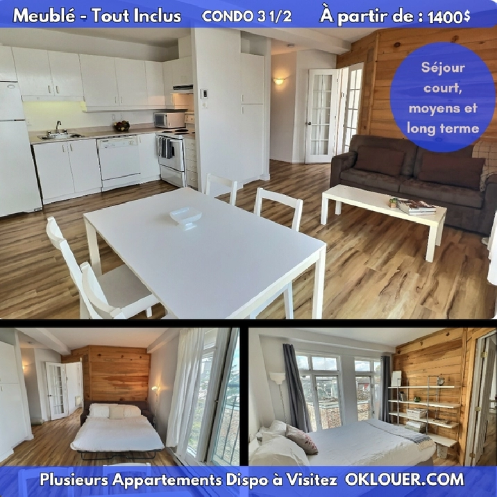 CONDO LIBRE MEUBLÉ-TOUT INCLUS 3 1/2, Montcalm St Jean Baptiste.