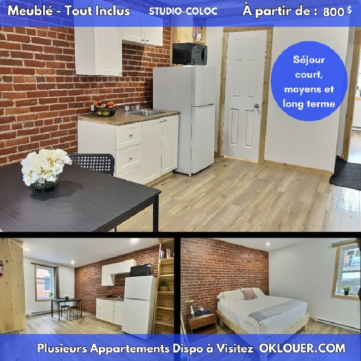 STUDIO-COLOC MEUBLÉ-TOUT INCLUS, CENTRE VILLE