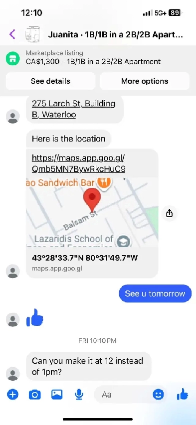 Sublease Wilfred Laurier University