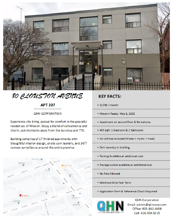 Apartment 1 BEDROOM - at Clouston Avenue, YORK ON