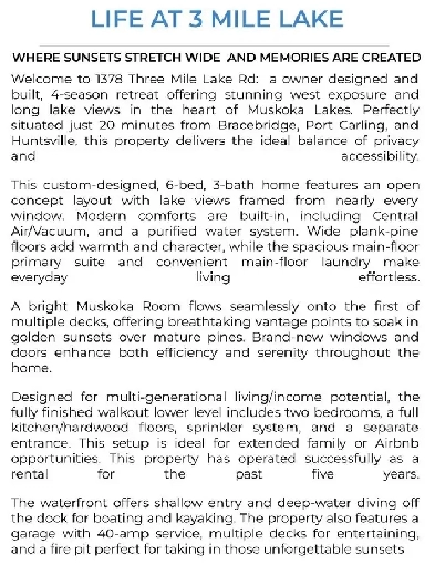 FOR SALE: $1,094,000 - Three Mile Lake, Muskoka