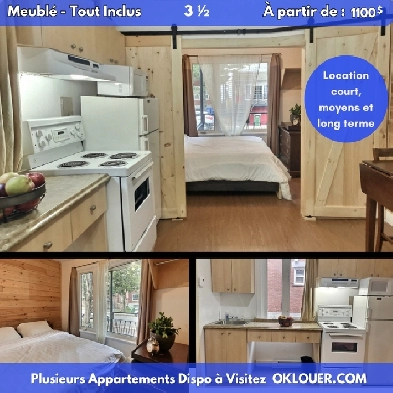 APPARTEMENTS - MEUBLÉ TOUT INCLUS 1 CHAMBRE 3 1/2 LIMOILOU