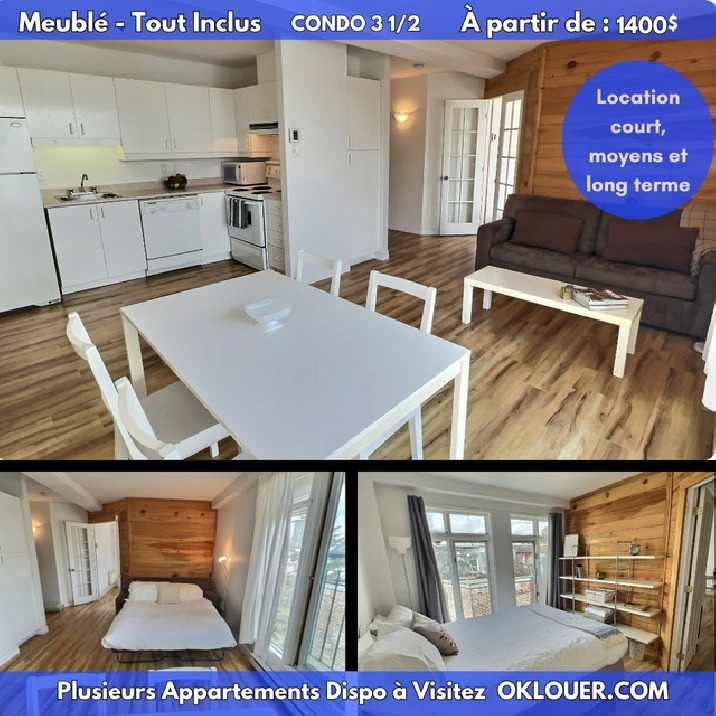 CONDO LIBRE MEUBLÉ-TOUT INCLUS 3 1/2, Montcalm St Jean Baptiste.