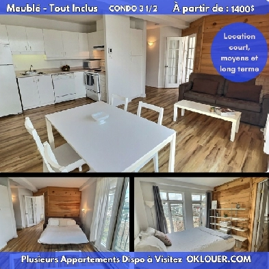 CONDO LIBRE MEUBLÉ-TOUT INCLUS 3 1/2, Montcalm St Jean Baptiste.