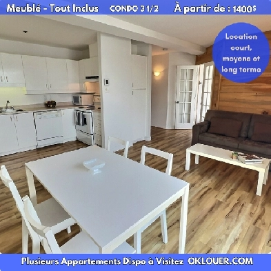 CONDO LIBRE MEUBLÉ-TOUT INCLUS 3 1/2, Montcalm St Jean Baptiste.