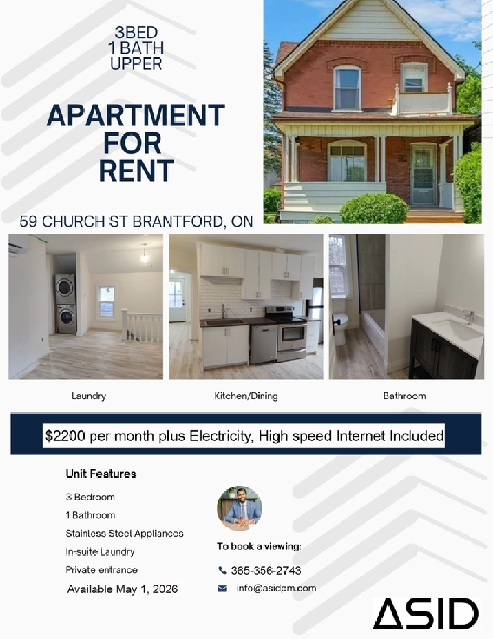 3 BEDROOM 1 BATH UNIT FOR RENT — BRANTFORD, ON