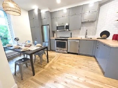 Condo meublé, 2 chambres fermées, RDC avec terrasses et cours