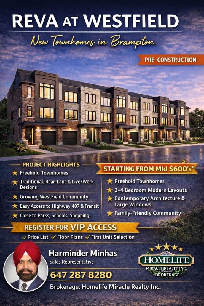 Towns from Mid $600k in Brampton