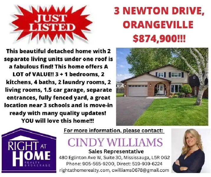 A 2 Family Home in Orangeville, all DONE and Ready for YOU!