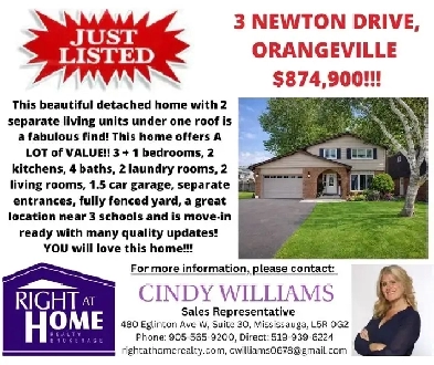 A 2 Family Home in Orangeville, all DONE and Ready for YOU!