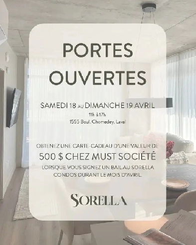 Sorella - Condo neuf et raffiné à louer 55  Laval