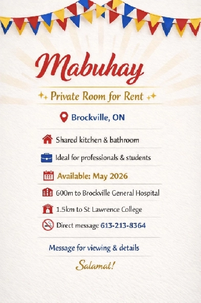 Brockville Room for Rent