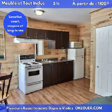 3 1/2 meublé – 1 chambre – Tout inclus – Centre-ville