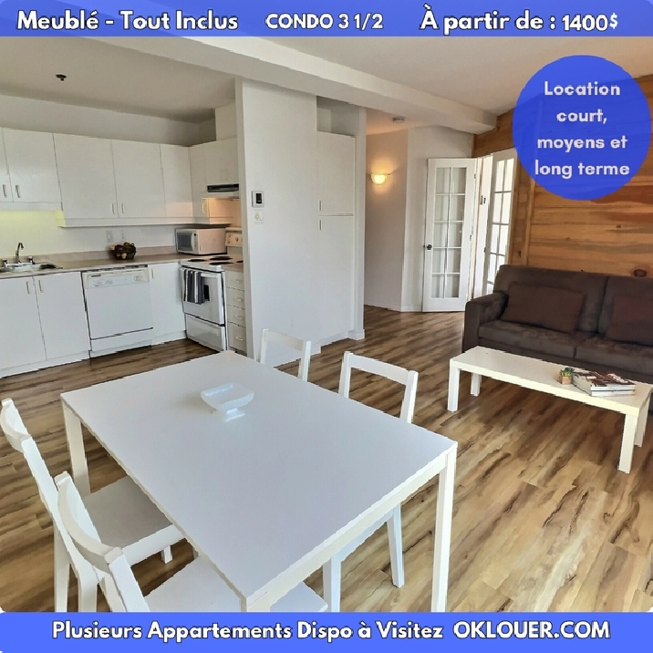 Condo 3 1/2 meublé   tout inclus – Montcalm / St-Jean-Baptiste