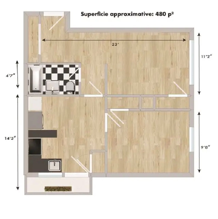 1 CH - 1 SDB - Montréal - $1,200 /mo