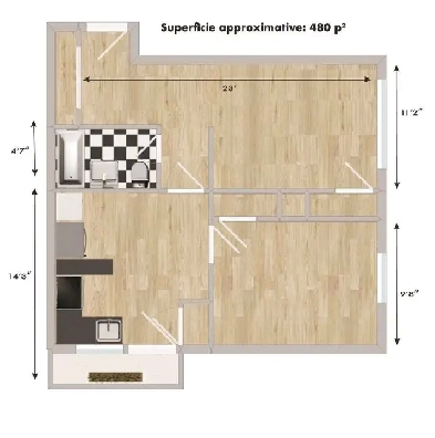 1 CH - 1 SDB - Montréal - $1,200 /mo