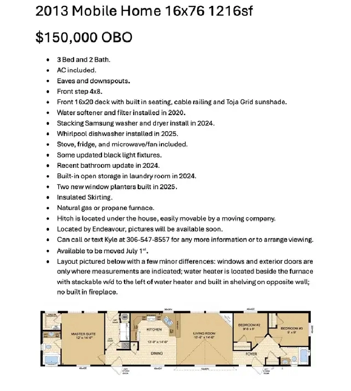 2013 Mobile Home 16x76 To Be Moved