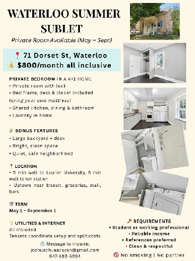 Waterloo Spring Sublet