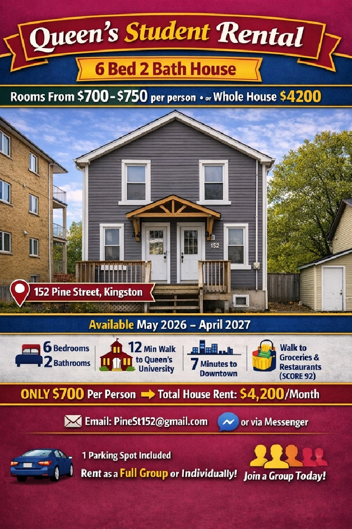 Room for rent for Queens University Students