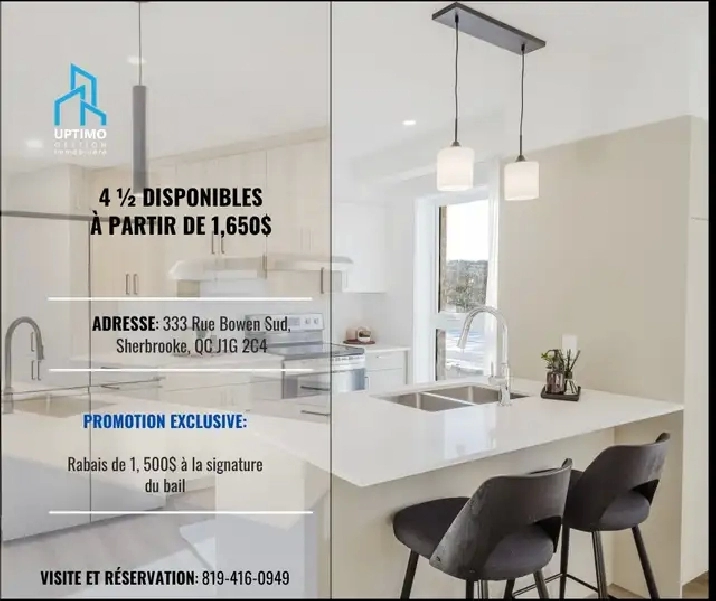 MAGNIFIQUES 4½ | CONSTRUCTION NEUVE| INTERNET ET EAU CHAUDE