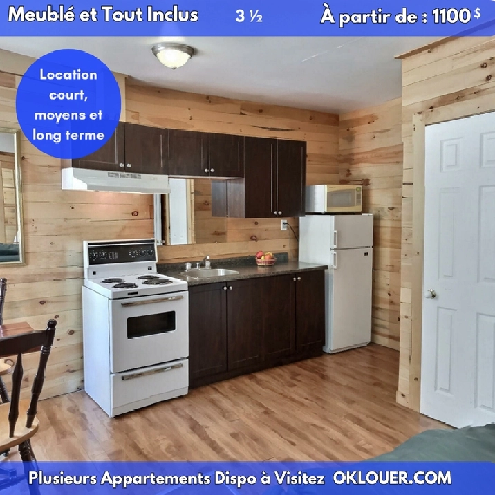 3 1/2 meublé – 1 chambre – Tout inclus – Centre-ville