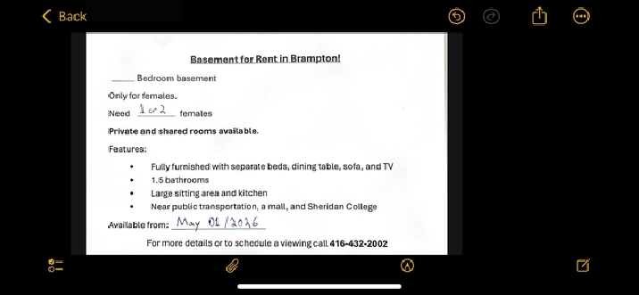 Basement BEDROOM FOR RENT Brampton