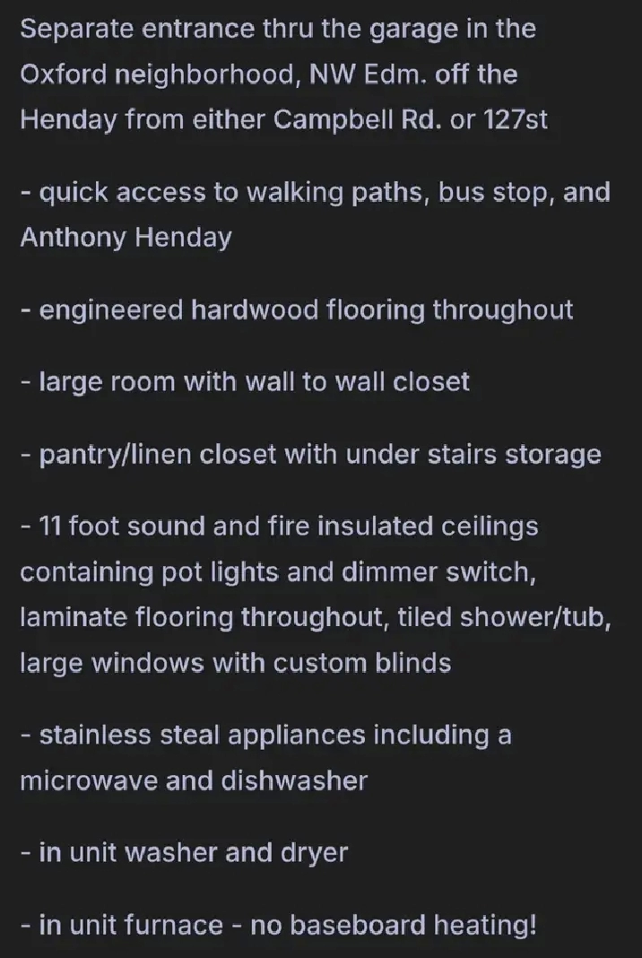 Separate entrance to one bedroom basement with your own laundry