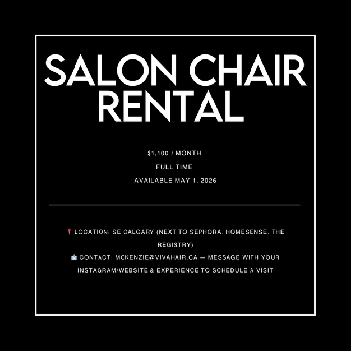 SE Calgary Hair Salon - Chair Rental Opportunity