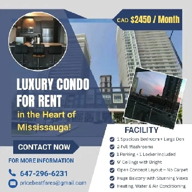 Luxury Condo for Rent in the Heart of Mississauga!