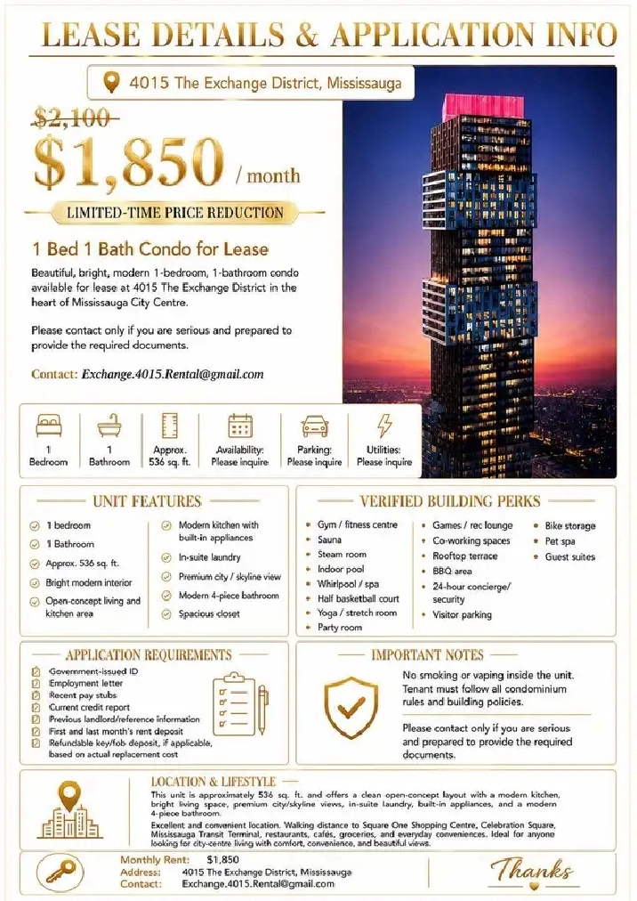 1 Bedroom Condo Apartment Mississauga