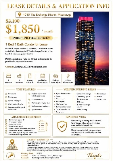 1 Bedroom Condo Apartment Mississauga