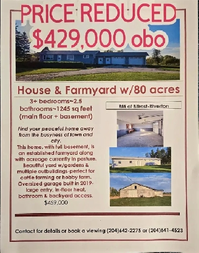 3 BR Bungalow in a peaceful country setting w/ 80 acres land