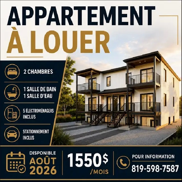NEW build apartment for rent plaisance QC
