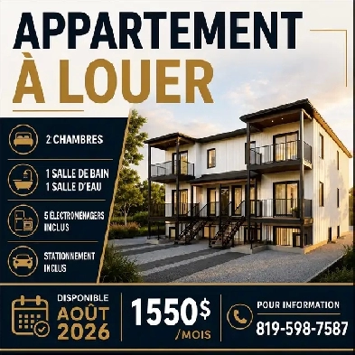 NEW build apartment for rent plaisance QC