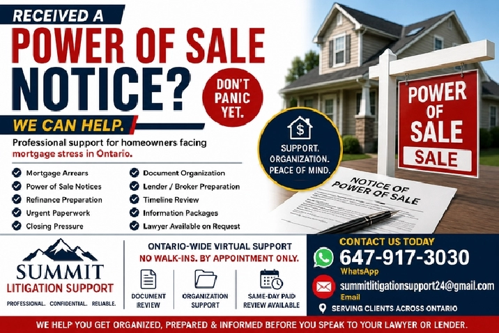 Received a Power of Sale Notice? Behind on Mortgage Payments?